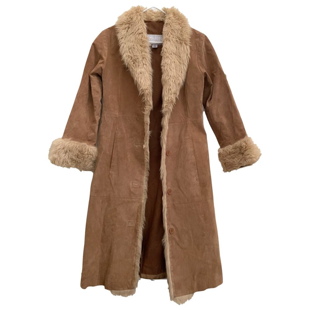 Wilsons Leather Penny Lane Coat Genuine Suede Faux Fur 70s Y2K